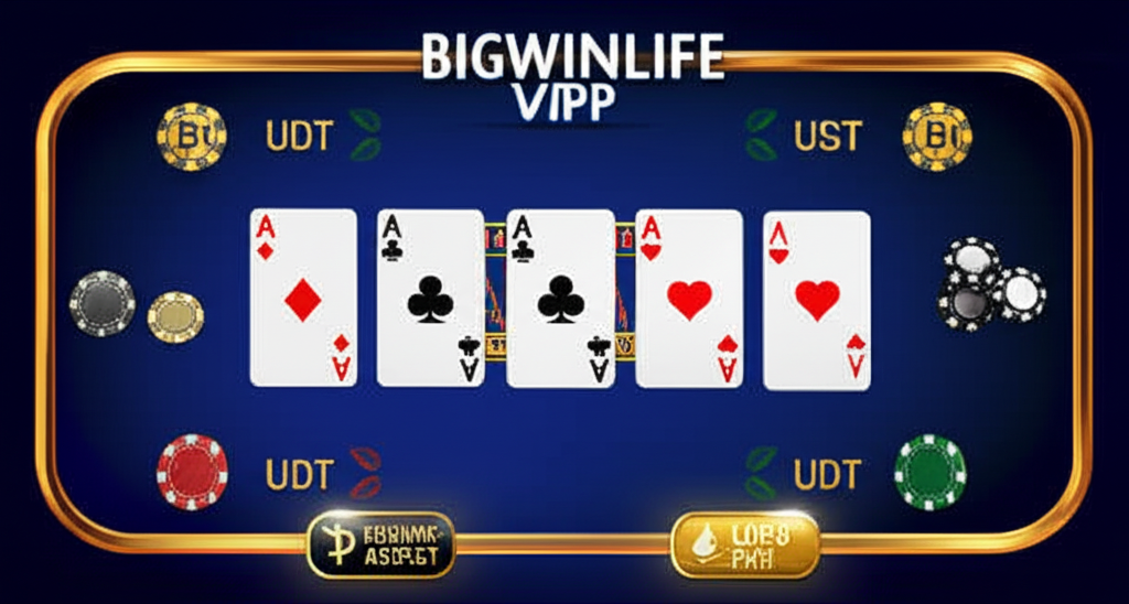 Giao diện chơi Blackjack trực tuyến chuyên nghiệp với biểu tượng tiền điện tử và trải nghiệm VIP tại bigwinlife