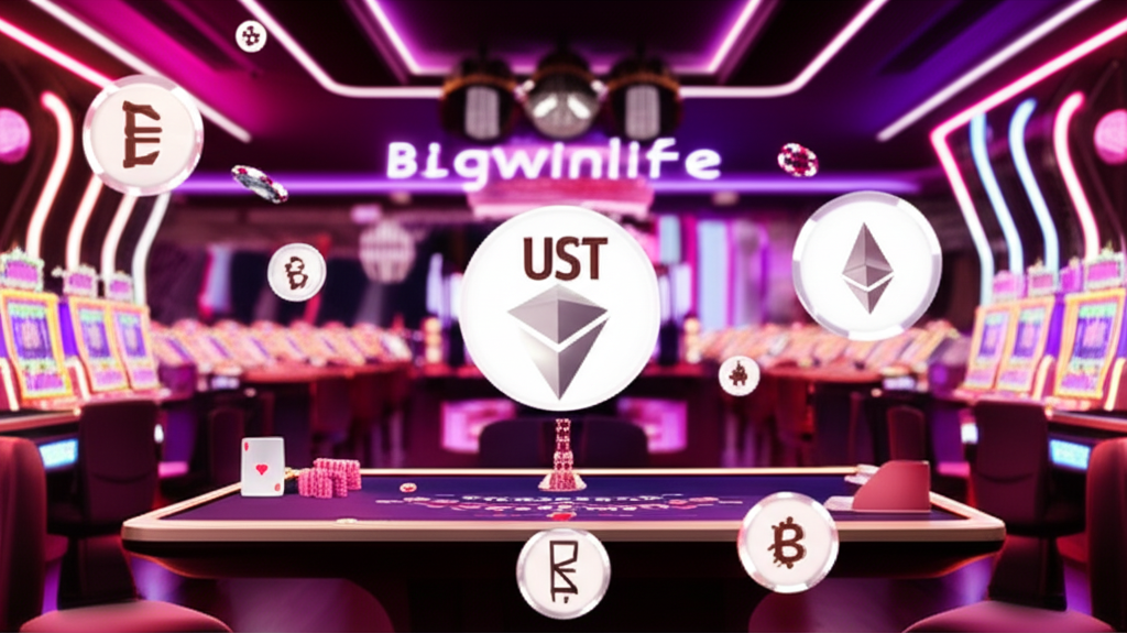 Giao diện casino trực tuyến tiền điện tử hiện đại với slot, baccarat và blackjack tại bigwinlife