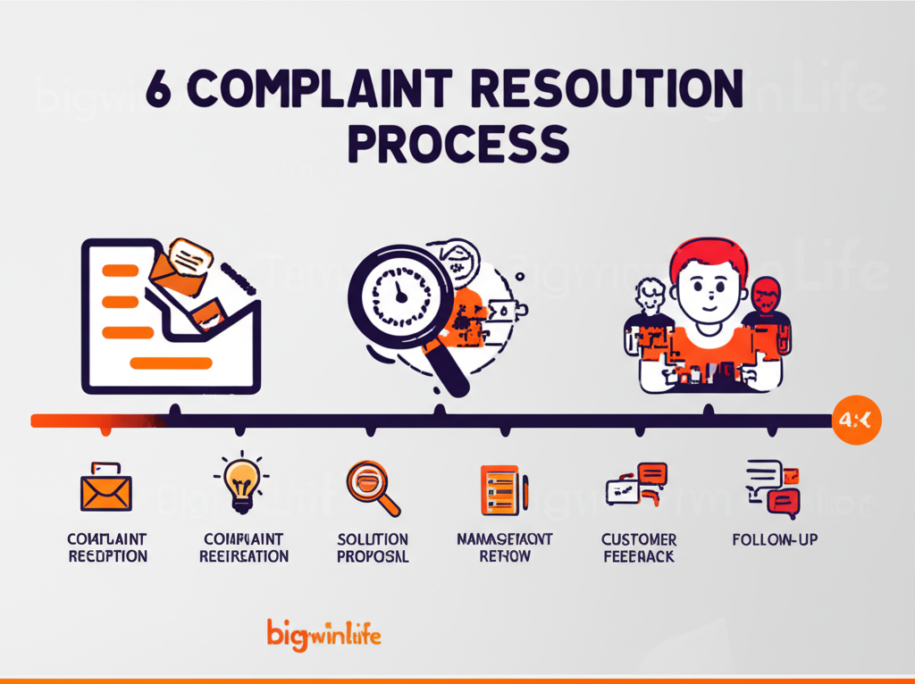 Minh họa quy trình 6 bước giải quyết khiếu nại tại bigwinlife với thời gian xử lý rõ ràng và minh bạch