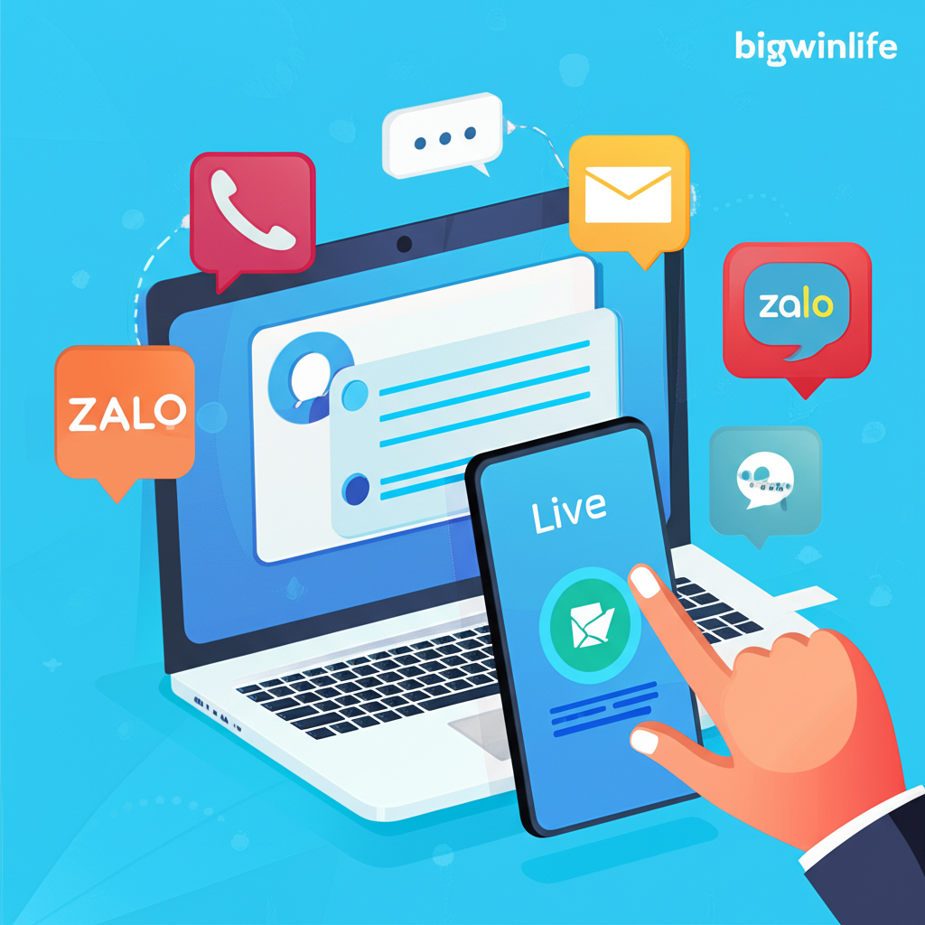 Các kênh hỗ trợ khách hàng đa dạng của bigwinlife như live chat, hotline, email, Zalo và Telegram