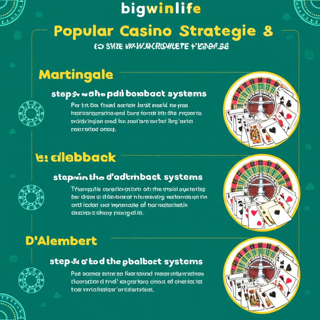 Infographic of effective casino strategies for Baccarat, Blackjack, and Roulette at bigwinlife