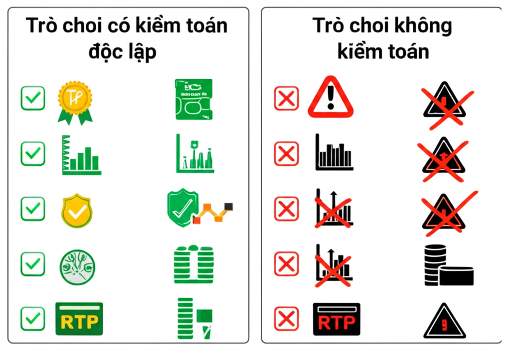 Biểu đồ so sánh tính công bằng và minh bạch giữa trò chơi có kiểm toán độc lập và không kiểm toán trong casino trực tuyến