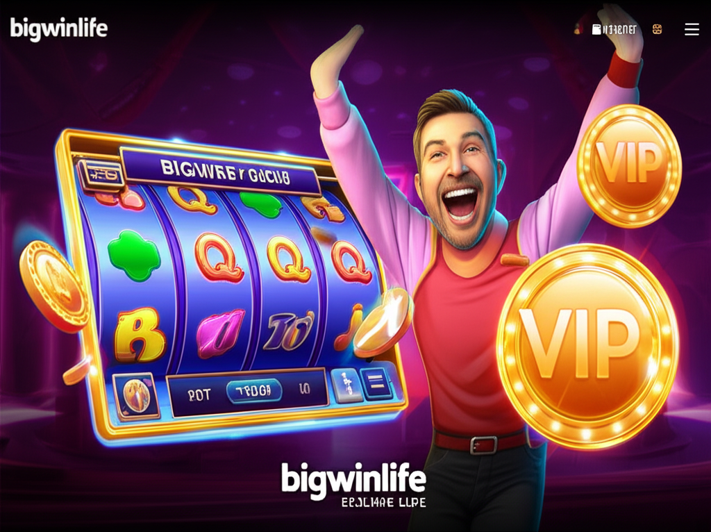 Minh họa người chơi thắng lớn trên trò chơi độc quyền RTP cao tại bigwinlife với phần thưởng tiền điện tử và biểu tượng VIP