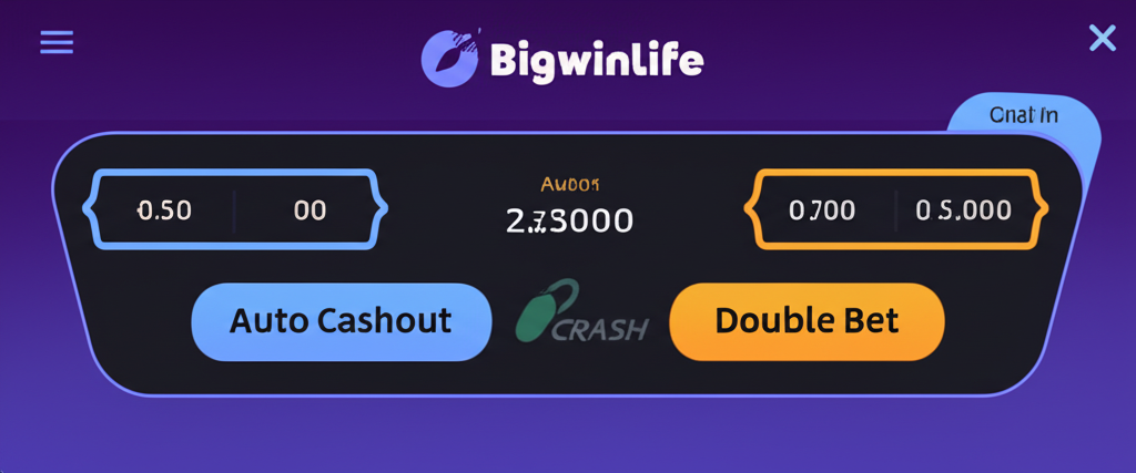 Giao diện tính năng rút tiền tự động và cược kép trong trò chơi Crash tại bigwinlife