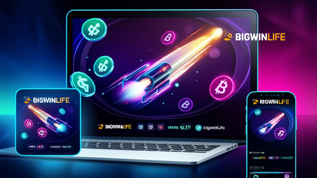 Giao diện trò chơi Crash tốc độ cao tại bigwinlife với biểu tượng tiền điện tử và logo bigwinlife