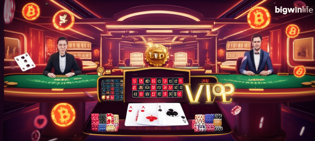 VIP player winning big at Baccarat, Blackjack, and Roulette on bigwinlife online casino platform with cryptocurrency transactions