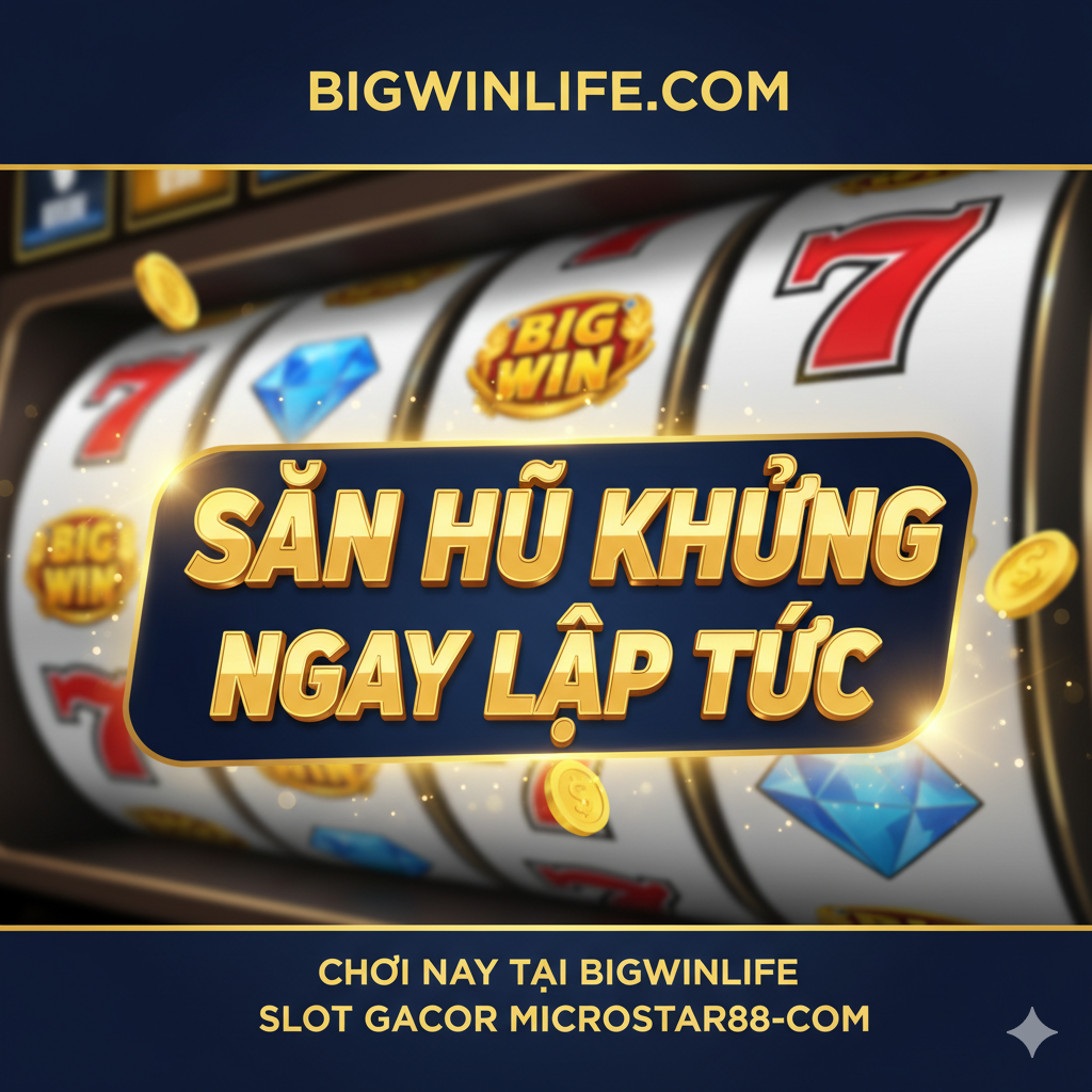 Một hình ảnh gọi hành động mạnh mẽ, với nút hoặc khẩu hiệu lớn nổi bật, ví dụ: “CHƠI NGAY TẠI BIGWINLIFE” hoặc “SĂN HŨ KHỦNG NGAY LẬP TỨC”, với hình ảnh cuộn slot hấp dẫn ở phía sau, thúc đẩy người dùng hành động ngay lập tức.