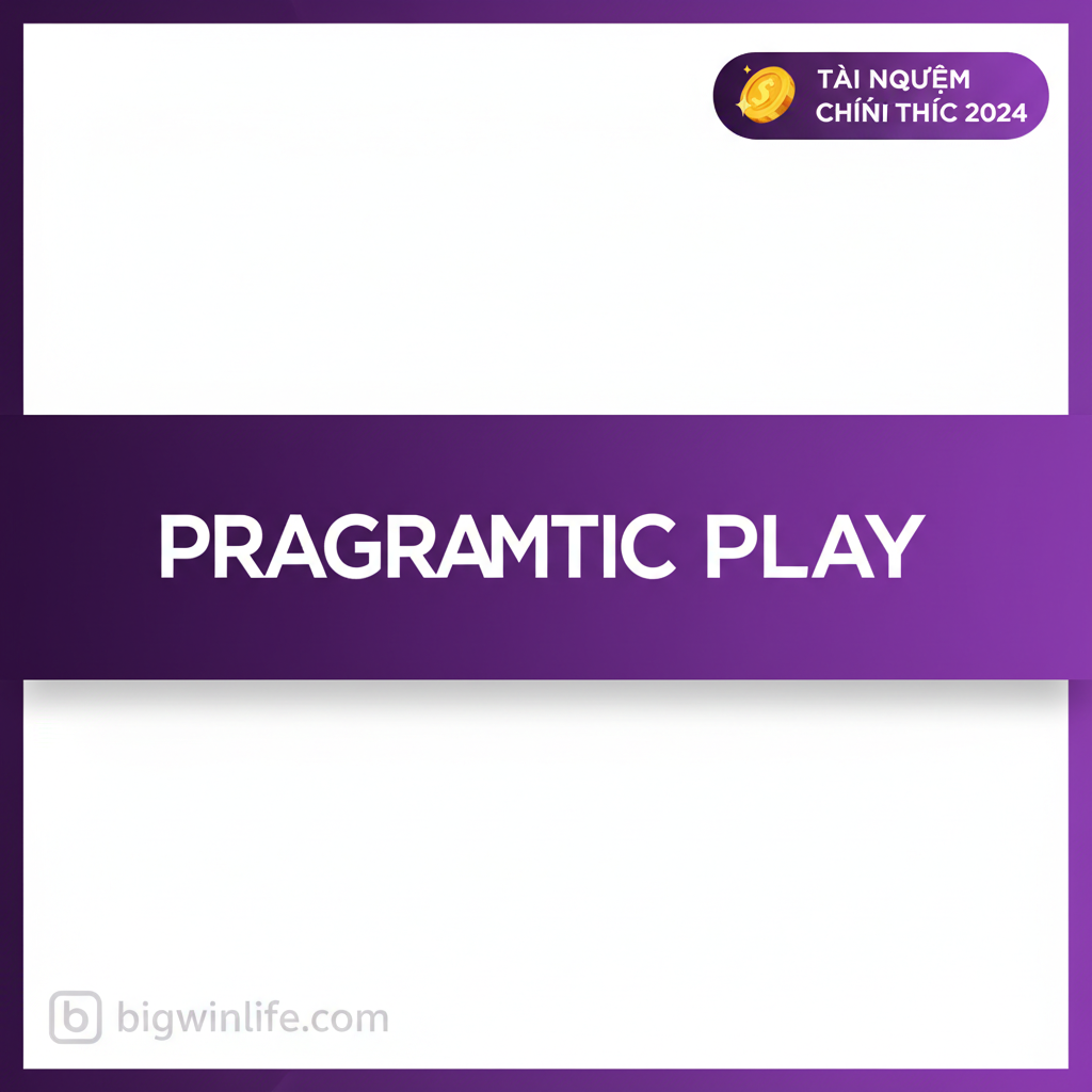 Ảnh bìa chuyên nghiệp và thu hút cho bài viết. Trung tâm là Logo Pragmatic Play chính thức (phiên bản ngang) với độ nét cao, không nền (hiệu ứng PNG trong suốt). Phía sau logo là một mảng màu tím đậm (#4F008F) chuyển sắc gradient sang màu tím nhạt, tạo chiều sâu và cảm giác cao cấp. Góc trên bên phải có một biểu tượng vector nhỏ của tiền tệ (ví dụ: một đồng xu vàng) và một dòng chữ nhỏ 'Tài Nguyên Chính Thức 2024'. Góc dưới bên trái chèn mờ logo bigwinlife.com, khẳng định nguồn cung cấp uy tín. Phong cách hiện đại, tối giản và tập trung vào thương hiệu.