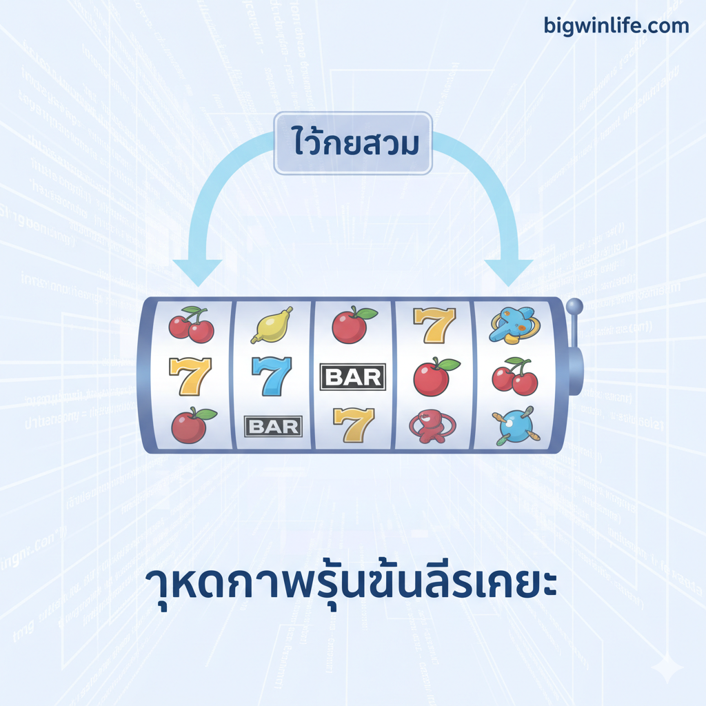 ภาพแสดงแนวคิดหลักของ RNG และหลักการ "Independent Event" (เหตุการณ์อิสระ) โดยใช้ภาพเปรียบเทียบวงล้อสล็อต 3 วงแยกจากกันอย่างชัดเจน มีลูกศรโค้งมนขนาดใหญ่แสดงการเชื่อมโยงจากตัวเลขสุ่ม (Random Numbers) ที่มองไม่เห็นไปสู่ผลลัพธ์ของแต่ละวงล้อ. พื้นหลังเป็นตารางกราฟ หรือโค้ดคอมพิวเตอร์ (Code Matrix). โทนสีเน้นความโปร่งใสและเป็นระบบ เช่น สีขาวและสีฟ้าอ่อน พร้อมเน้นข้อความ "ทุกการหมุนเป็นอิสระ" เป็นภาษาไทยตัวโตๆ เพื่อตอกย้ำคุณสมบัติหลักของ RNG