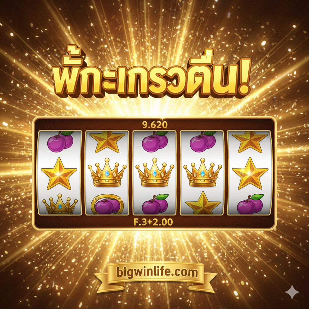 ภาพสรุปที่เน้นย้ำถึง Big Win และความคลาสสิกของเกม แสดงวงล้อสล็อตที่กำลังหยุดนิ่งบนเพย์ไลน์ที่มีสัญลักษณ์ 'Crown Wild' 5 ตัวเรียงกัน หรือมี 'Star Scatter' จำนวนมากปรากฏอยู่ทั่วจอ พร้อมข้อความ "BIG WIN!" หรือ "Jackpot!" ขนาดใหญ่ที่ส่องประกายอยู่ด้านบน มีฉากหลังเป็นประกายไฟ (Sparks) และแสงสีทองที่พุ่งออกมาจากหน้าจอเพื่อสื่อถึงการได้รับรางวัลครั้งใหญ่ เป็นภาพที่มีพลังและสร้างแรงบันดาลใจให้ผู้เล่นได้ลุ้นรางวัลจากการปั่นสล็อตคลาสสิก.