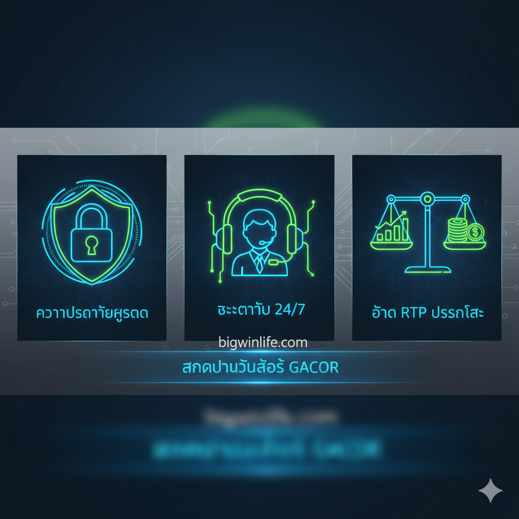 Hình ảnh minh họa ba lợi thế của bigwinlife.com: Bảo mật, Hỗ trợ 24/7, và RTP Minh bạch