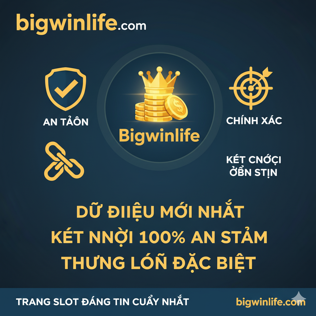 ภาพเน้นความน่าเชื่อถือและข้อได้เปรียบของ Bigwinlife.com โทนสีน้ำเงินเข้มและทองคำ แสดงสัญลักษณ์ที่สื่อถึงความปลอดภัย (Security Checkmark), ความแม่นยำ (Target or Bullseye) และลิงก์เข้าถึงที่เสถียร (รูปโซ่หรือทางเข้า/Gateway) ตรงกลางภาพมีโลโก้ Bigwinlife (สมมติว่าเป็นรูปมงกุฎหรือเหรียญทอง) ล้อมรอบด้วยข้อความสำคัญ เช่น 'ข้อมูลสดใหม่', 'ลิงก์ปลอดภัย 100%', 'โบนัสพิเศษ' องค์ประกอบรวมควรดูแข็งแกร่งและน่าเชื่อถือ สื่อถึงการเป็น 'situs slot gacor terpercaya'