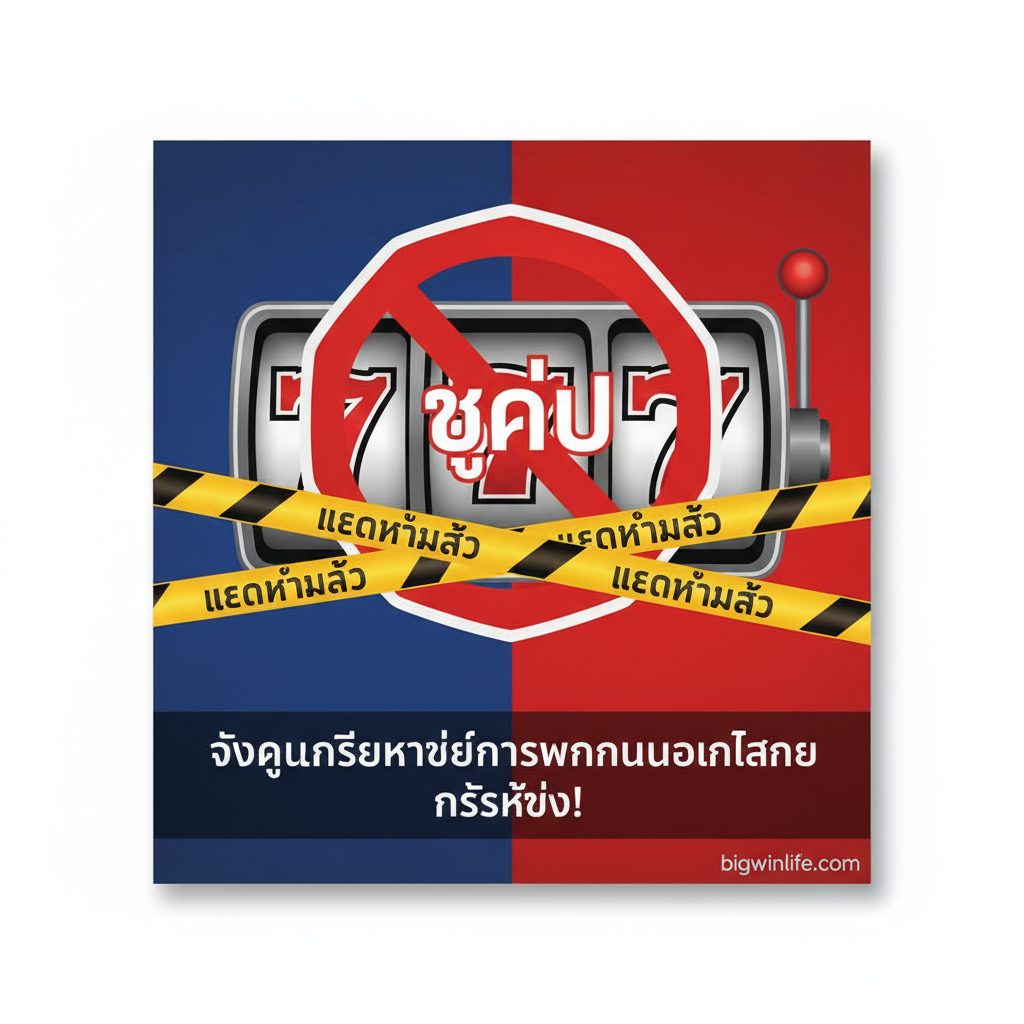 ออกแบบภาพที่มี警示和新闻感的封面图，主题是'Judi Slot Ditangkap'。画面中心是一个放大的老虎机（Slot Machine）符号（例如三七），แต่ถูก一个红色的'STOP'标志或警察的封条（Crime Scene Tape）覆盖，寓意被查封。背景应使用警用蓝（Police Blue）和醒目的红色（Warning Red）作为主色调，营造出紧张和严肃的氛围。下方可以有一行泰语或印尼语的头条新闻风格文字（例如：BERITA GOLONGAN JUDI ONLINE DITANGKAP），强化新闻事件感。构圖应简洁有力，强调冲击力和警示性。