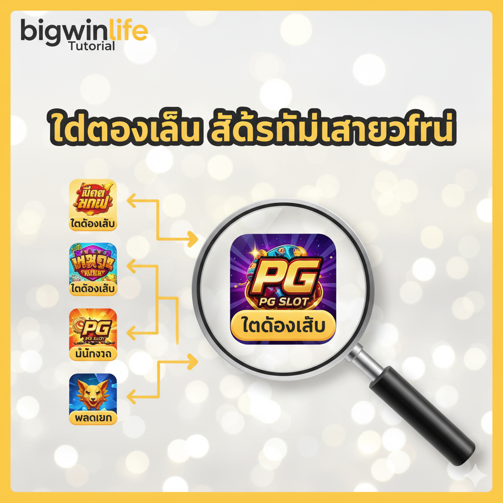 一张教程/入门主题的图片，突出“ทดลองเล่น สล็อตใหม่ล่าสุดฟรี”。构图应设计成一个用户友好的流程图或操作界面。前景是一个放大镜聚焦在一个带有'DEMO'或'ทดลองเล่น'标签的最新老虎机游戏图标上，背景是几个步骤指示箭头。整体色彩使用明亮的黄色和白色，营造出轻松无压力的学习氛围。