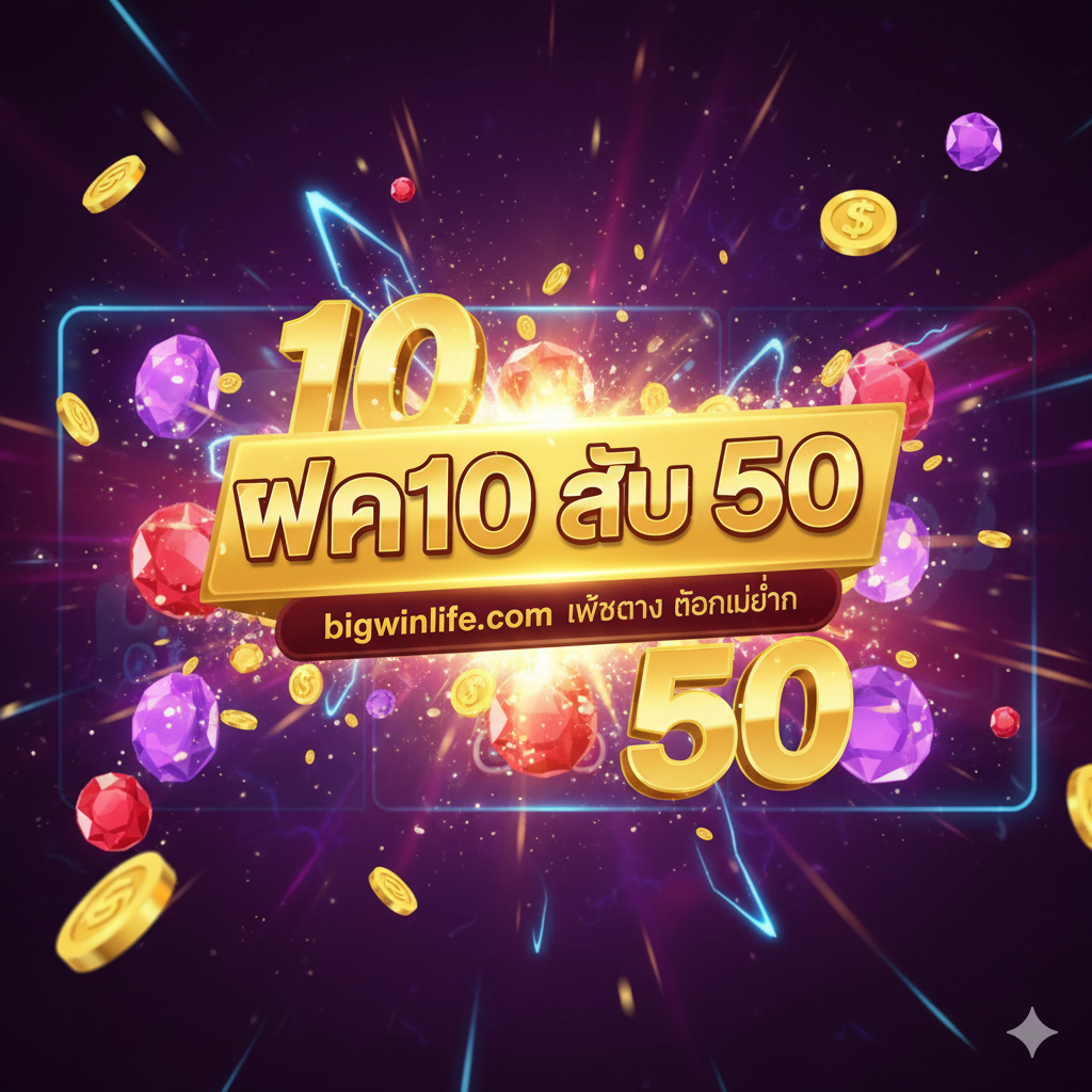 ออกแบบมาเพื่อเป็นภาพปกที่มีผลกระทบสูง โดดเด่นด้วย 'PG Slot ฝาก10รับ50 ล่าสุด 2024' พร้อมภาพ PG Slot และตัวเลข '10' และ '50' ที่สะดุดตา