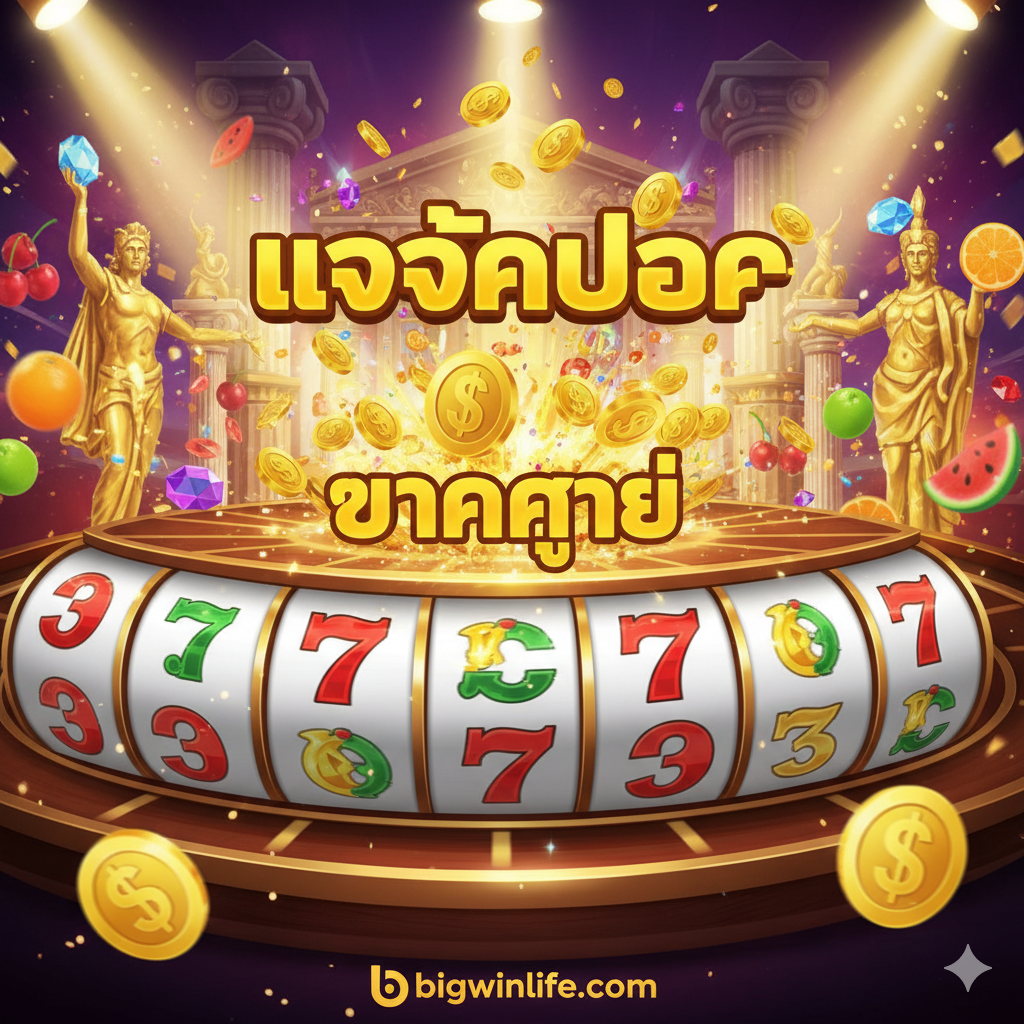 ภาพปกแนวเกมมิ่งสีสันสดใสและน่าตื่นเต้น (Vibrant Gaming Aesthetic) แสดงสัญลักษณ์สล็อตวิดีโอ 5 วงล้อ (5-reel slot) กำลังหมุนอยู่เบื้องหน้า มีแสงสปอตไลท์สีทองสาดส่องลงมา ตรงกลางภาพเป็นสัญลักษณ์ 'BIGWIN' ขนาดใหญ่ หรือเหรียญทองคำที่กำลังระเบิดออกมาจากวงล้อสล็อต ด้านหลังมีฉากหลังเป็นพื้นหลังของเกมสล็อตยอดนิยม เช่น ธีมเทพเจ้ากรีกหรือผลไม้แบบดิจิทัล มีข้อความเด่นเป็นภาษาไทยสั้นๆ ว่า 'แตกง่าย' หรือ 'แจ็คพอต' สีเหลืองทอง เน้นการดึงดูดสายตาและให้ความรู้สึกถึงชัยชนะและรางวัลใหญ่ทันที