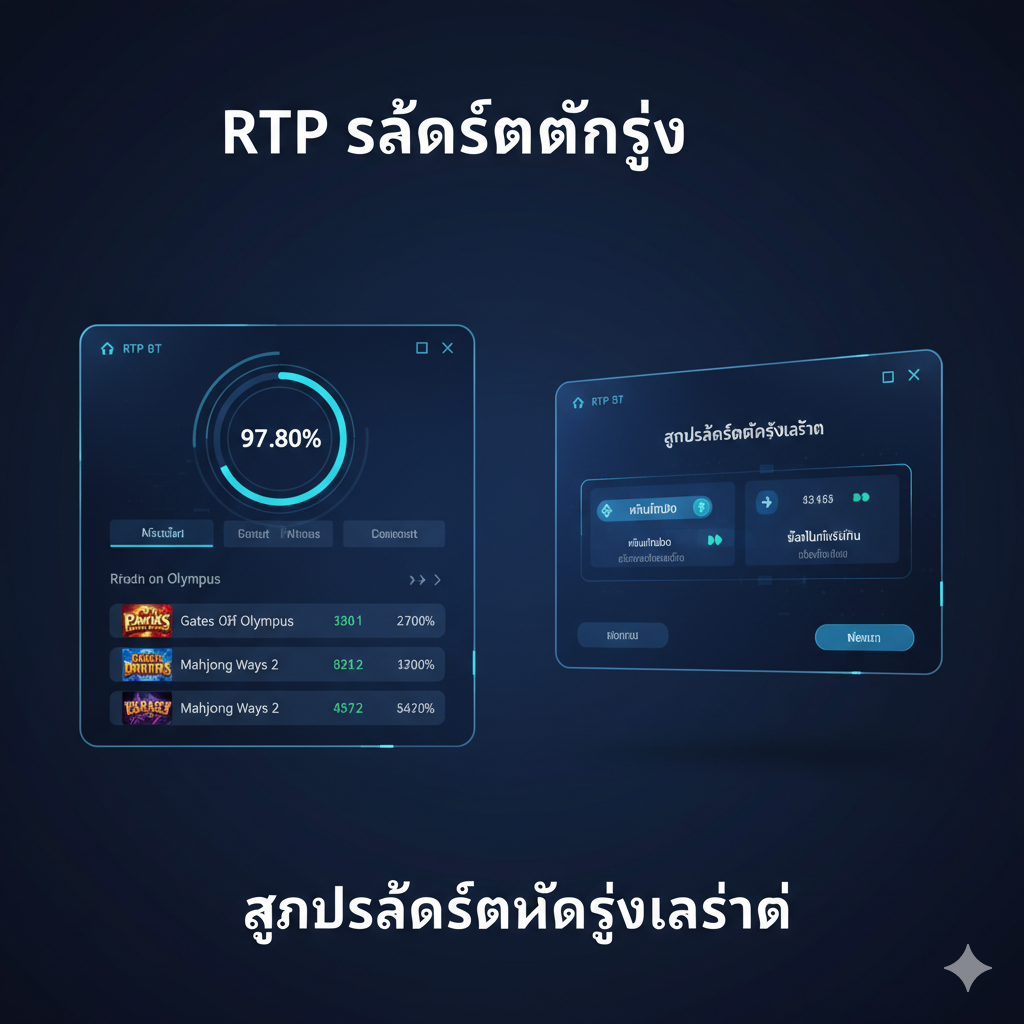 ภาพนี้ใช้สำหรับแสดงฟังก์ชันหลักสองอย่างคือ “RTP Live Slot Gacor” และ “Pola Slot Gacor” โดยเป็นอินเทอร์เฟซแดชบอร์ดข้อมูลจำลองแบบเรียลไทม์ในโทนสีน้ำเงินเข้มและเทคโนโลยี ด้านซ้ายเน้นตัวบ่งชี้ RTP แบบเรียลไทม์ที่หมุนพร้อมตัวเลขเปอร์เซ็นต์สูง (เช่น 97.80%) โดยมีรายการ RTP ของเกมยอดนิยมบางรายการอยู่ด้านล่าง ด้านขวาจะแสดงตัวอย่าง “Pola Slot Gacor Terbaru” ในหน้าต่างลอยกึ่งโปร่งใส โดยมีลูกศร ตัวเลข และคำสำคัญภาษาไทย/อินโดนีเซีย เช่น “Turbo Spin” และ “Beli Free Spin” กำกับขั้นตอนไว้ สไตล์โดยรวมควรเป็นแบบที่ขับเคลื่อนด้วยข้อมูล เป็นมืออาชีพ เน้นเทคโนโลยี เน้นความโปร่งใสของข้อมูลและกลยุทธ์พิเศษ