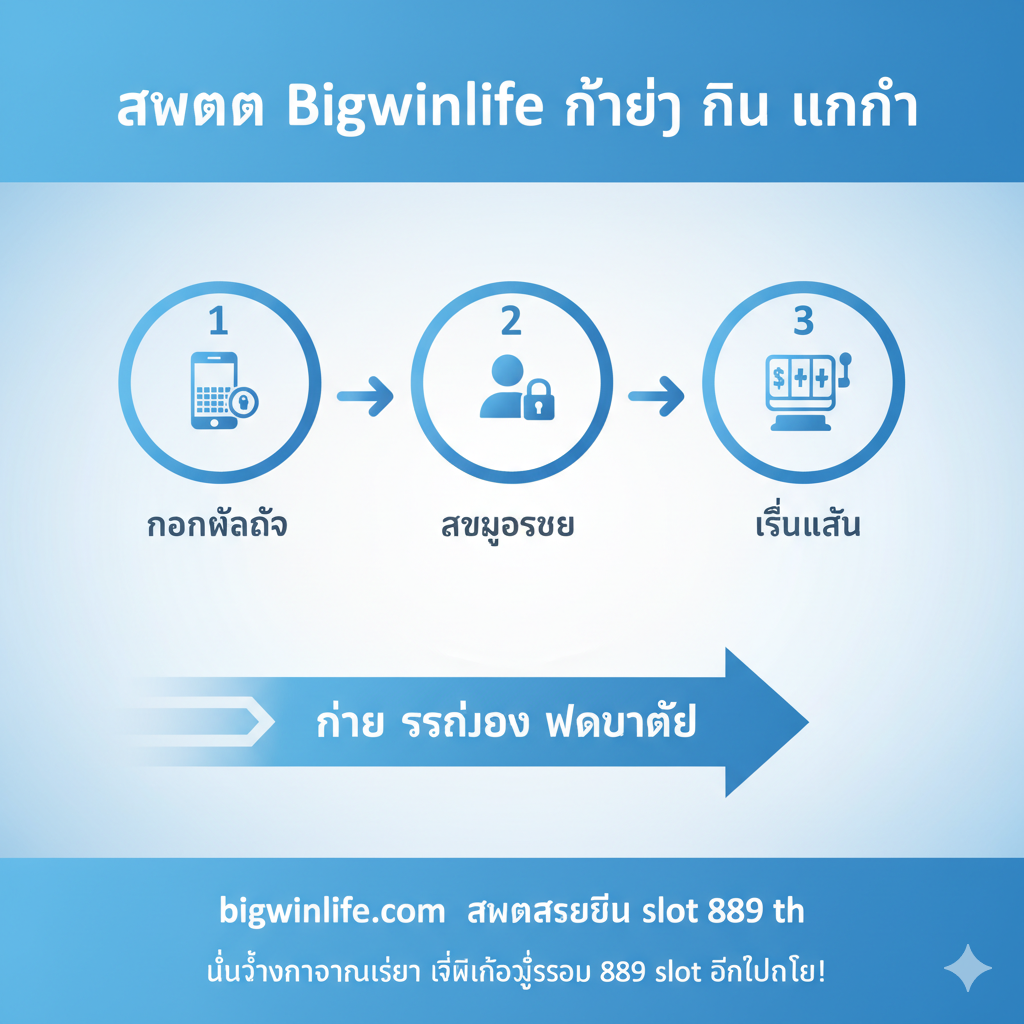 ออกแบบขั้นตอนการสมัครสมาชิก 3-4 ขั้นตอนที่เรียบง่ายและดูดี ควรใช้กราฟิกที่มีความทันสมัยและใช้สีหลักของแบรนด์ (เช่น น้ำเงินและทอง) พร้อมไอคอนที่สื่อความหมายในแต่ละขั้นตอน เช่น ไอคอนโทรศัพท์สำหรับการลงทะเบียนผ่านมือถือ, ไอคอนรหัสผ่าน, และไอคอนเหรียญทองเพื่อแสดงถึงการเริ่มเล่นและรับรางวัล โดยเน้นข้อความ “สมัคร Bigwinlife ง่ายๆ ใน 1 นาที” เพื่อดึงดูดผู้ใช้ที่ต้องการเข้าเล่นทันทีเหมือนที่ค้นหา “889 slot เข้าสู่ระบบ”
