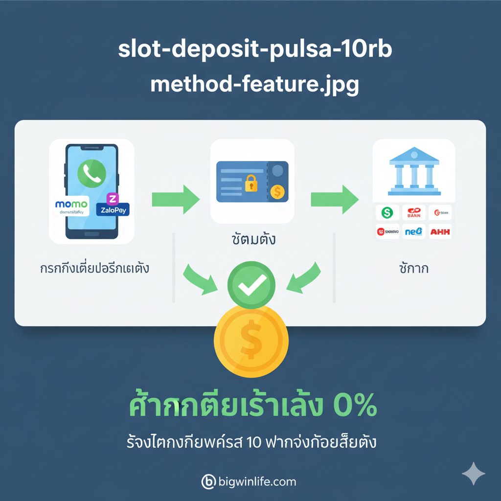 Hình ảnh minh họa tính năng nạp tiền 'Tanpa Potongan' thông qua các phương thức bản địa hóa. Bố cục chia làm 3 phần rõ rệt, mỗi phần đại diện cho một phương thức nạp: Ví Điện Tử (Momo/ZaloPay), Thẻ Cào và Ngân Hàng. Sử dụng các icon lớn, dễ nhận biết cho từng phương thức. Giữa các biểu tượng này là một mũi tên lớn hướng về một biểu tượng đồng xu hoặc tiền mặt, kèm theo dấu checkmark màu xanh lá cây và dòng chữ 'Phí Giao Dịch 0%' hoặc 'Tanpa Potongan 100%' để nhấn mạnh cam kết. Phong cách thiết kế phẳng (flat design) hoặc material design, sạch sẽ, tốc độ, sử dụng màu xanh lam/xanh lục để truyền tải sự minh bạch và hiệu quả.