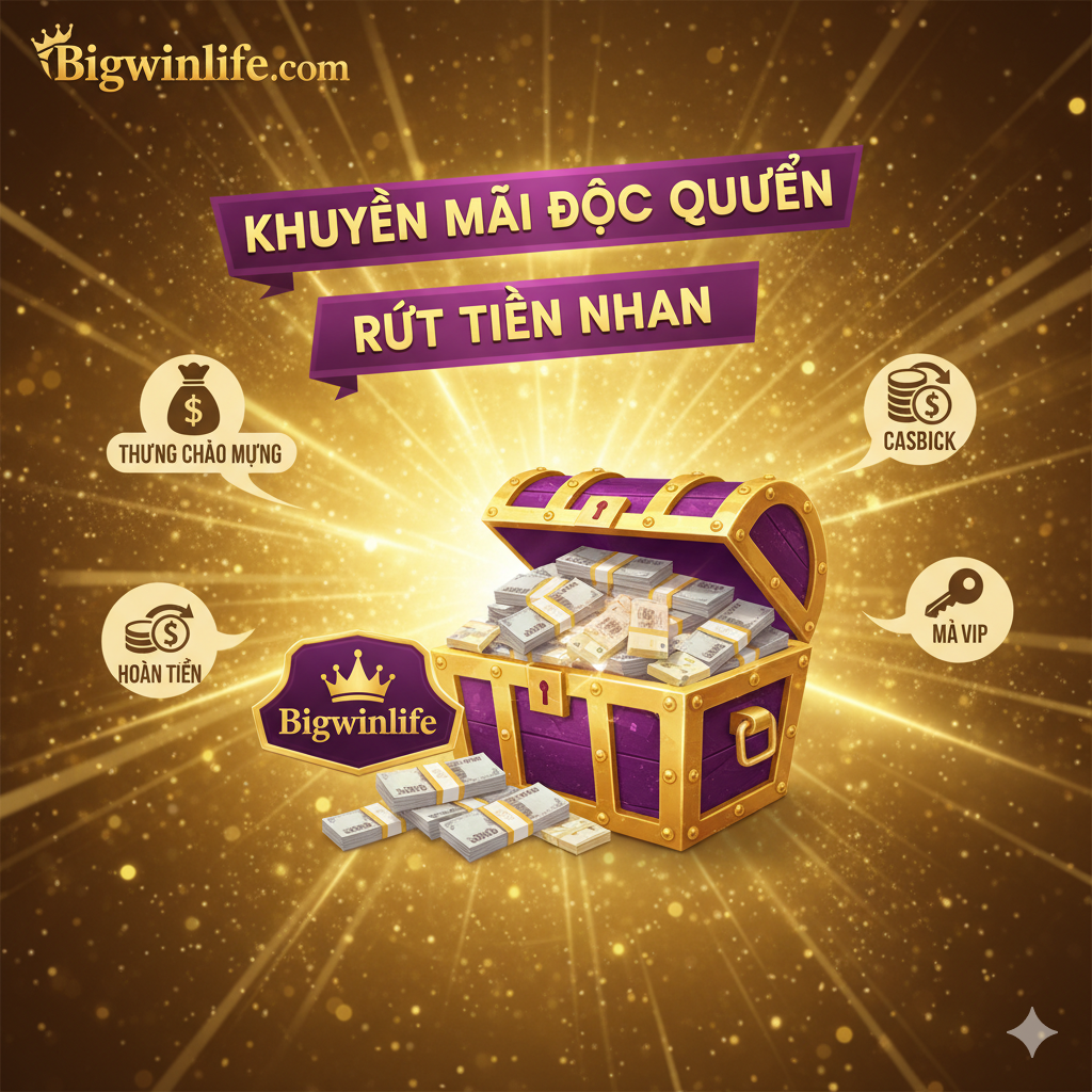 Hình ảnh minh họa các ưu đãi độc quyền tại Bigwinlife, nhấn mạnh Welcome Bonus, Cashback và sự kiện Code Speed888.