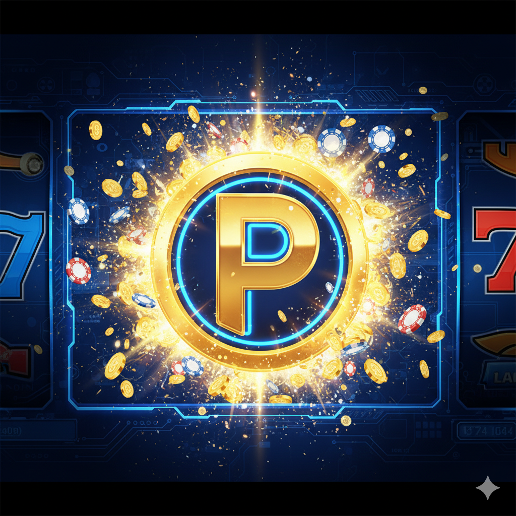 一张富有冲击力的封面图，展示หนึ่ง高度风格化的“Parking Slot Icon”在游戏界面的中央。图标应使用金色或闪烁的霓虹色，周围环绕着金币、筹码和爆炸的光芒，象征着Big Win。背景是暗色或深蓝色的，具有未来感或高科技感的老虎机界面，突出图标的尊贵地位。构图采用特写，强调图标的高端设计和巨大奖励。