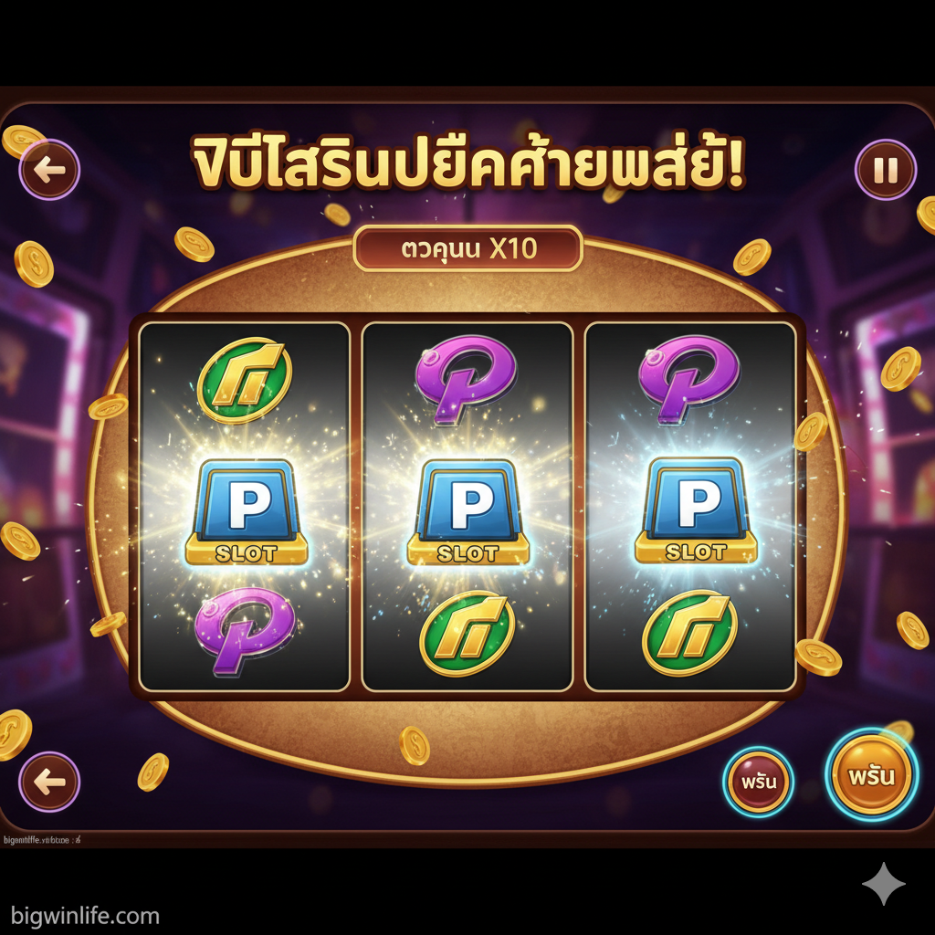 一张教学性的图片,展示เมื่อสามหรือมากกว่าของ“Parking Slot Icon”成功落在Payline或任何位置时触发Free Spins(ฟรีสปิน)。画面应展示一个老虎机屏幕,有三个闪耀ของ“Parking Slot Icon” 排列หรือ分散ใน卷轴上,同时屏幕上方有一个巨大的“FREE SPINS ACTIVATED!” 提示,伴随着ตัวคูณ (Multiplier) 的数字X5 หรือ X10。风格应是游戏截图的高亮效果,有动画光效,指导用户识别触发条件。