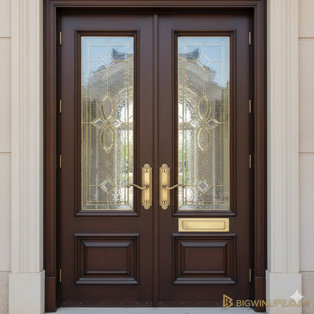 Một hình ảnh đối chiếu (split image) hoặc so sánh giữa hai vật liệu 'khe nhét thư cửa': bên trái là mẫu Inox 304 hiện đại, sáng bóng, chống gỉ sét; bên phải là mẫu Đồng/Thau cổ điển với lớp hoàn thiện màu nâu ấm áp, có hoa văn tinh xảo. Hình ảnh cần làm nổi bật 'ống dẫn khe nhét thư' (sleeve/chute) bằng vật liệu cứng cáp, cho thấy độ bền vượt trội so với các sản phẩm thông thường. Bối cảnh là một không gian kiến trúc sang trọng, thể hiện sự đa dạng và chất lượng cao cấp của sản phẩm Bigwinlife. Phong cách: Chuyên nghiệp, so sánh, làm nổi bật vật liệu.