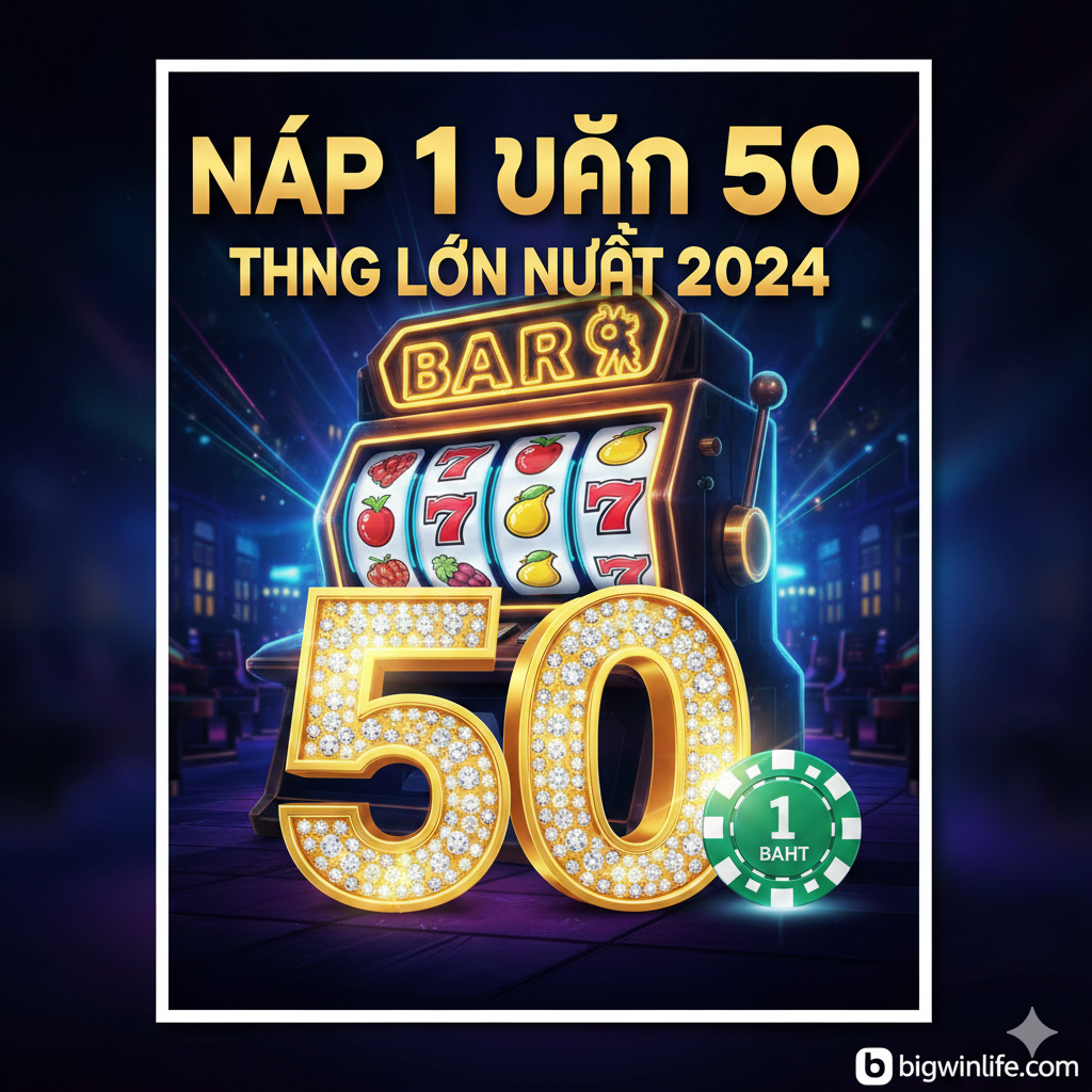Thiết kế một bản vẽ đầy sức hút, với chủ đề là “slotฝาก1บาทรับ50 Lớn Nhất 2024”. Bản vẽ sẽ có một số 50 to lớn, sáng bóng, nằm kế bên một đồng xu hoặc quân cờ nhỏ nhắn có in số 1 Baht, làm nổi bật sự chênh lệch lớn giữa vốn đầu tư tối thiểu và lợi ích tối đa. Nền là màu xanh đậm hoặc tím, thêm hiệu ứng đèn neon hoặc vàng của máy slot (Slot Machine), tạo ra cảm giác cao cấp và phấn khích của casino. Biểu trưng 'bigwinlife.com' sẽ được đặt ở góc trên bên trái hoặc góc dưới bên phải. Phong cách hiện đại, độ tương phản cao và sinh động.