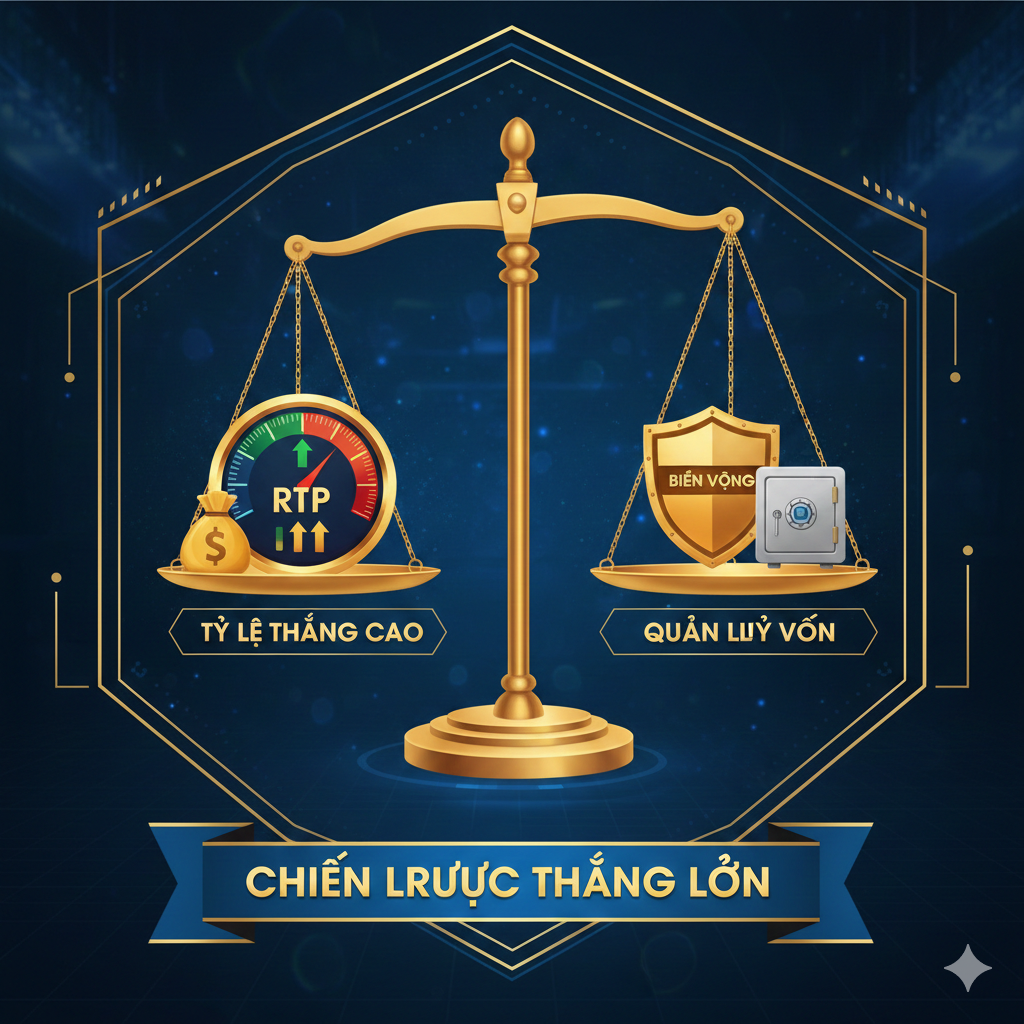 Hình ảnh đại diện cho chiến thuật quản lý vốn chuyên nghiệp (Bankroll Management). Hình ảnh nên thể hiện sự kiểm soát và tính toán. Trung tâm là một đồng xu vàng hoặc một cọc tiền được đặt trong một chiếc đồng hồ bấm giờ hoặc một biểu đồ, tượng trưng cho việc đặt giới hạn thời gian và tiền bạc. Bên cạnh có các biểu tượng nhỏ minh họa 'Stop-loss' (Dấu X màu đỏ) và 'Stop-win' (Dấu V màu xanh lá cây và cọc tiền lớn). Phong cách đồ họa nên nghiêm túc hơn, màu sắc thiên về sự ổn định (xanh dương, vàng kim loại) để truyền tải thông điệp về sự kỷ luật tài chính khi chơi cờ bạc.