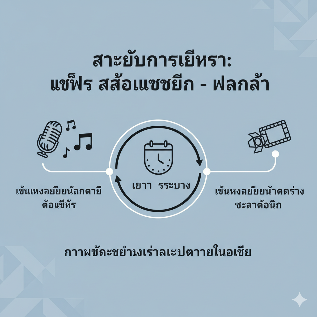 一張概念性的插圖，用於解釋“教程”部分中關於分手原因的分析。ภาพกลางเป็นไอคอนนาฬิกาหรือปฏิทิน ซึ่งหมายถึง“เวลา”และ“ระยะทาง” ทั้งสองด้านของไอคอน มีเส้นทางที่แตกต่างกัน คือ ไมโครโฟนและโน้ตดนตรี (อาชีพดนตรีของเฟิร์ส) และฟิล์มภาพยนตร์และสปอตไลท์ (อาชีพการแสดงของมิน) เป็นสัญลักษณ์ของเหตุผลที่พวกเขาต้องแยกทางกัน