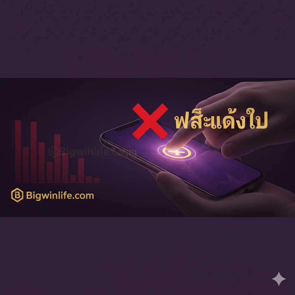 ภาพหน้าปกสไตล์ดราม่าแต่มีความหวัง โทนสีหลักเป็นสีม่วงเข้มและสีทองเพื่อสื่อถึงความลึกลับและความร่ำรวย ตรงกลางเป็นภาพมือของผู้เล่นที่กำลังกดปุ่มสปินบนหน้าจอโทรศัพท์มือถือ แต่มีไอคอน 'X' สีแดงขนาดใหญ่ทับซ้อนอยู่ด้านบน สื่อถึงการ 'แพ้ตลอด' (main slot kalah terus) ด้านข้างมีกราฟแท่งแสดงผลลัพธ์ที่ตกลงอย่างต่อเนื่อง พื้นหลังมีโลโก้ Bigwinlife.com อย่างเลือนรางเพื่อสื่อถึงทางออก ภาพรวมสื่อถึงความคับข้องใจของการเล่นสล็อตที่เสียซ้ำซาก.