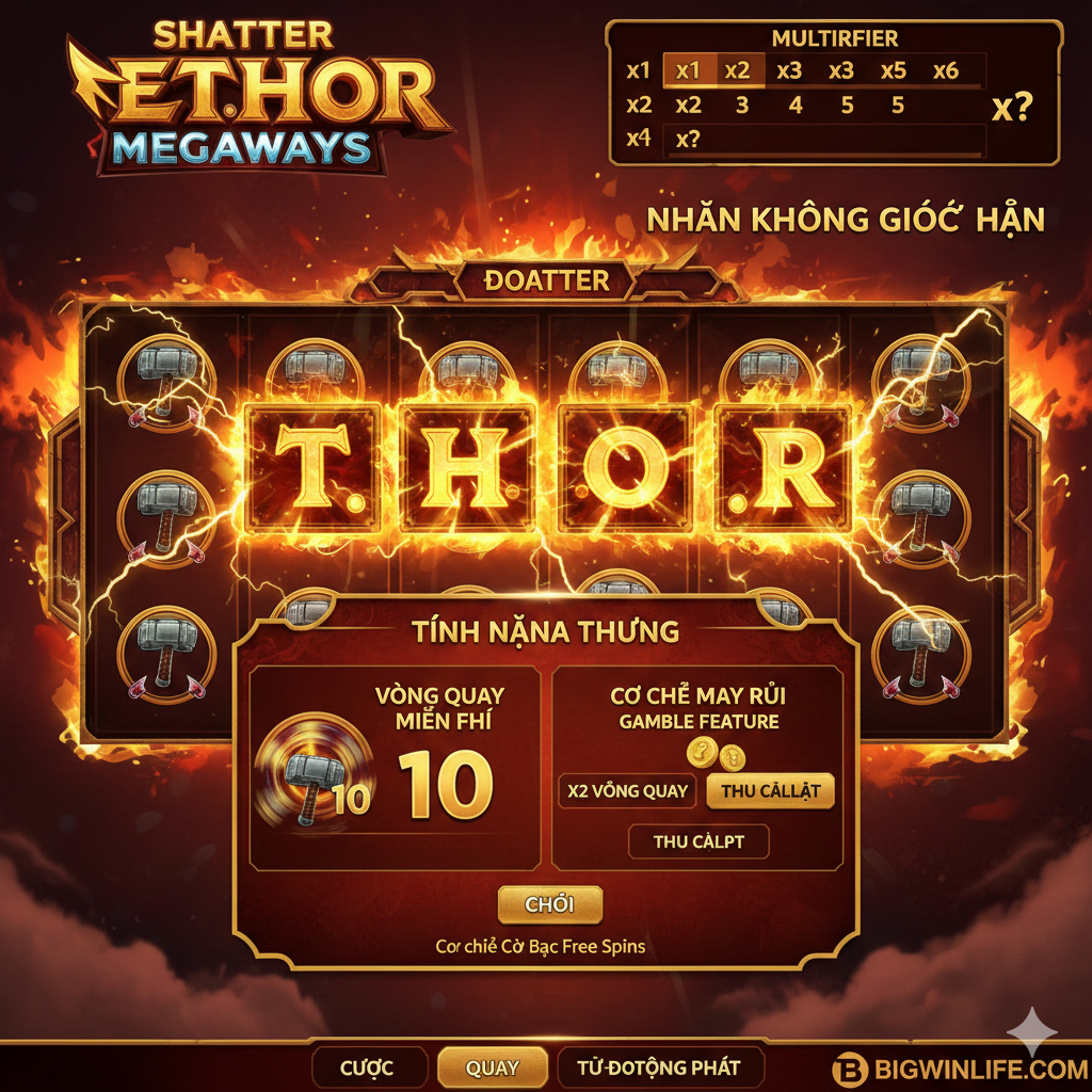 Infographic hướng dẫn giải thích cơ chế Megaways và Tumbling (Thác đổ), bao gồm cách tính 117.649 cách thắng và biểu diễn hệ số nhân tăng dần trong Tumbling.