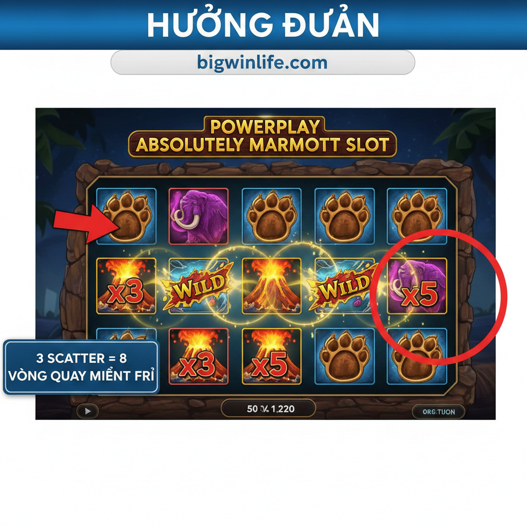 Hình ảnh mô phỏng màn hình trò chơi phụ (Bonus Game) khi kích hoạt Jackpot Power Play. Bố cục là 20 ô vuông úp ngược (có thể là đá băng hoặc lá bài) trên nền tối hoặc một hang động. Một số ô vuông đã được lật lên, hiển thị các biểu tượng Jackpot (Mini, Minor, Major, Grand, có thể là kim cương hoặc tiền vàng). Phía trên cùng có một thanh hiển thị rõ ràng 4 cấp độ Jackpot và giá trị tiền thưởng đang nhấp nháy. Màu sắc tập trung vào sự giàu có (vàng, kim loại) và sự bí ẩn (xanh đậm, đen).