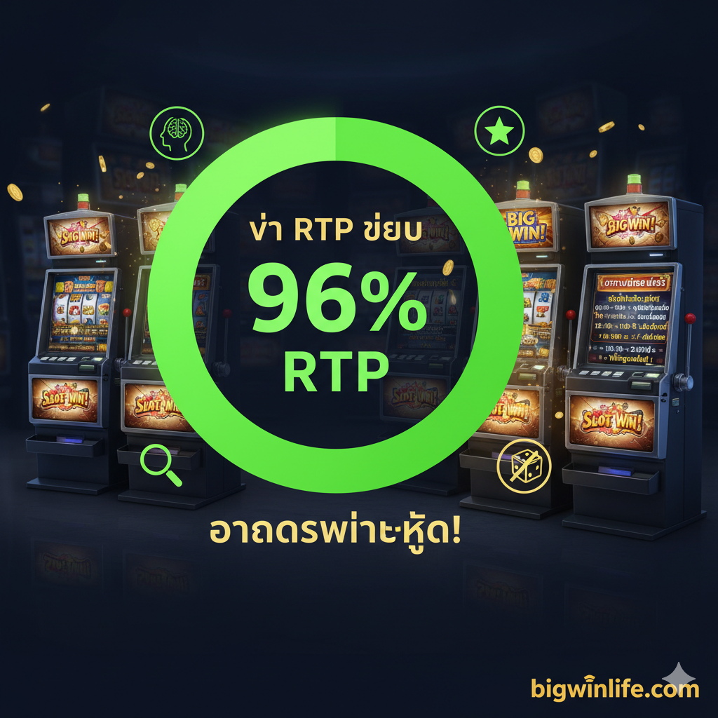 ภาพประกอบส่วนของ 'การทำความเข้าใจ RTP และตารางเวลาสล็อตแตก' ภาพแสดงแผนภูมิกราฟวงกลมหรือกราฟแท่งที่ซับซ้อน (แต่เข้าใจง่าย) แสดงเปอร์เซ็นต์ RTP (เน้นเลข 96% ขึ้นไป) ที่มีสีเขียวสดใส โดยมีภาพของสล็อตแมชชีนหลายเครื่องอยู่ด้านหลัง บางเครื่องมีแสงสว่างวาบ (สื่อถึงการแตก) และมีหน้าจอแสดง 'ตารางเวลา' หรือ 'ช่วงเวลาที่เหมาะสม' ในการเล่นเป็นภาษาไทยเล็กน้อย ภาพสื่อถึงการใช้ 'ข้อมูล' และ 'สถิติ' ในการเอาชนะเกมสล็อตไม่ใช่แค่การพึ่งดวง ภาพรวมเน้นความรู้เชิงลึก.