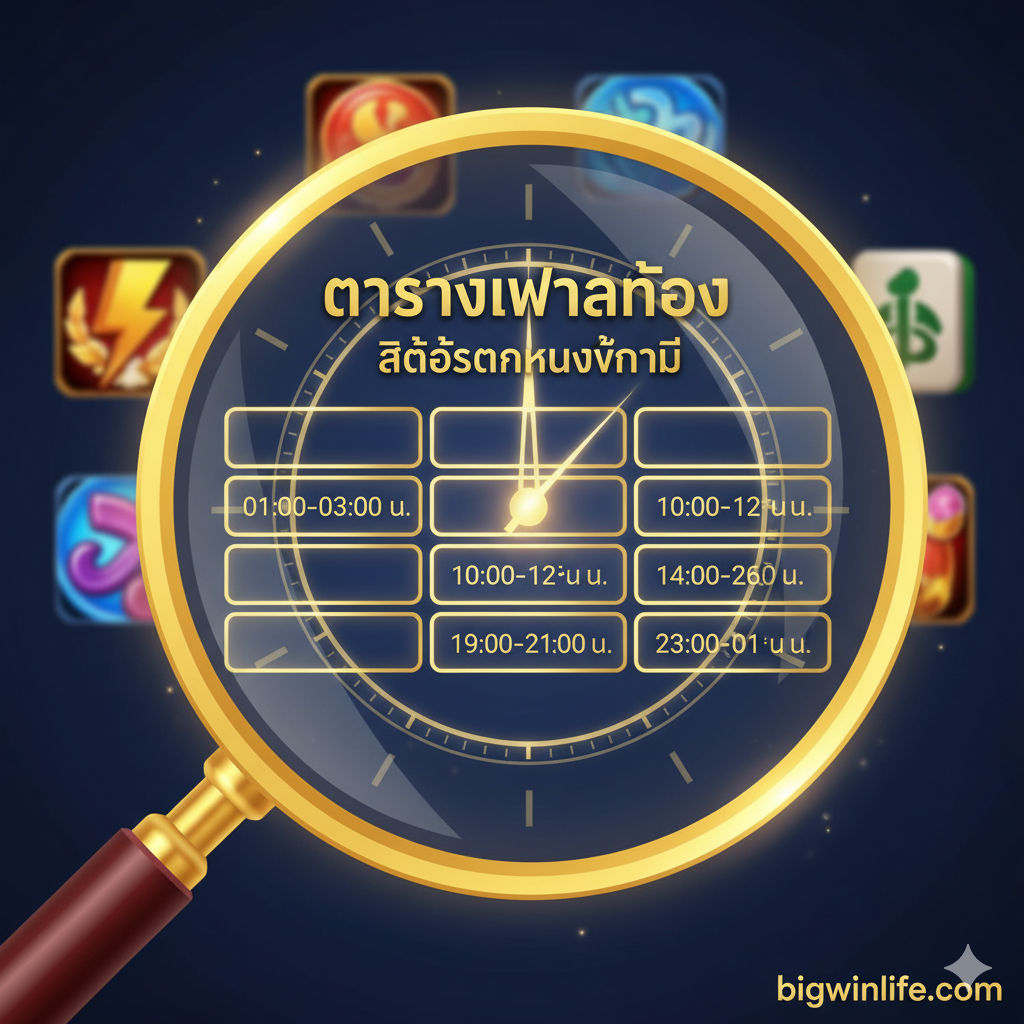 一张聚焦บทความเรื่อง “Jam Gacor” หรือ “ตารางเวลาทอง” โดยมีภาพหลักเป็นนาฬิกาดิจิทัลหรือตารางที่มีแสงสีทองแวววาวและโปร่งแสง โดยระบุช่วงเวลาต่างๆ อย่างชัดเจน (เช่น 01.00-03.00 น.) ภาพพื้นหลังเป็นเงาเบลอๆ ของไอคอนเกมสล็อตยอดนิยม (เช่น ไม้เท้าซุส, องค์ประกอบขนมหวาน, องค์ประกอบไพ่นกกระจอก) นาฬิกาหรือตารางถูกเน้นด้วยแว่นขยายขนาดใหญ่ เน้นย้ำว่าเป็น “ความลับที่เปิดเผย” โทนสีเน้นสีทอง สีน้ำเงินเข้ม และสีแดง เพื่อเน้นย้ำว่า “เวลา” คือกุญแจสู่ความสำเร็จ สอดคล้องกับเนื้อหาตารางในส่วนที่สองและสามของบทความ