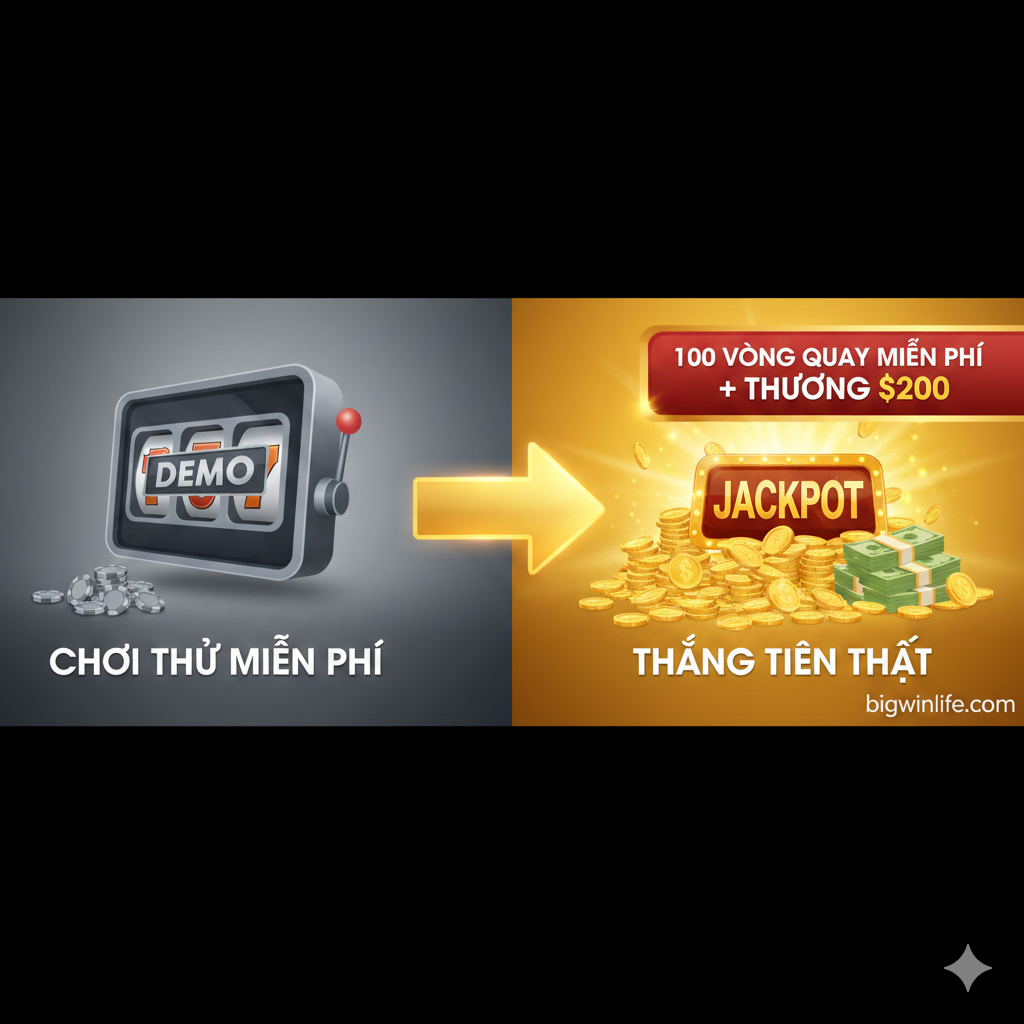 Hình ảnh minh họa lợi ích 'Không Rủi Ro' (Risk-Free) và 'Học Hỏi Chiến Lược'. Hình ảnh trung tâm là một đống tiền xu vàng khổng lồ hoặc một giải Jackpot ảo, nhưng thay vì các biểu tượng tiền tệ thực, chúng có chữ 'FUN MONEY' (Tiền Vui Vẻ) hoặc 'TIỀN ẢO'. Bên cạnh đó, có hình ảnh một bộ não hoạt hình hoặc một người đang nghiên cứu với các biểu đồ, mũi tên, và biểu tượng Bánh răng (Strategy/Learning). Tông màu xanh lá cây hoặc xanh dương tạo cảm giác an toàn và thông minh, đối lập với sự hào nhoáng của vàng kim. Hình ảnh truyền tải thông điệp: đây là nơi để giải trí, học hỏi và thử nghiệm không cần lo lắng về tài chính.