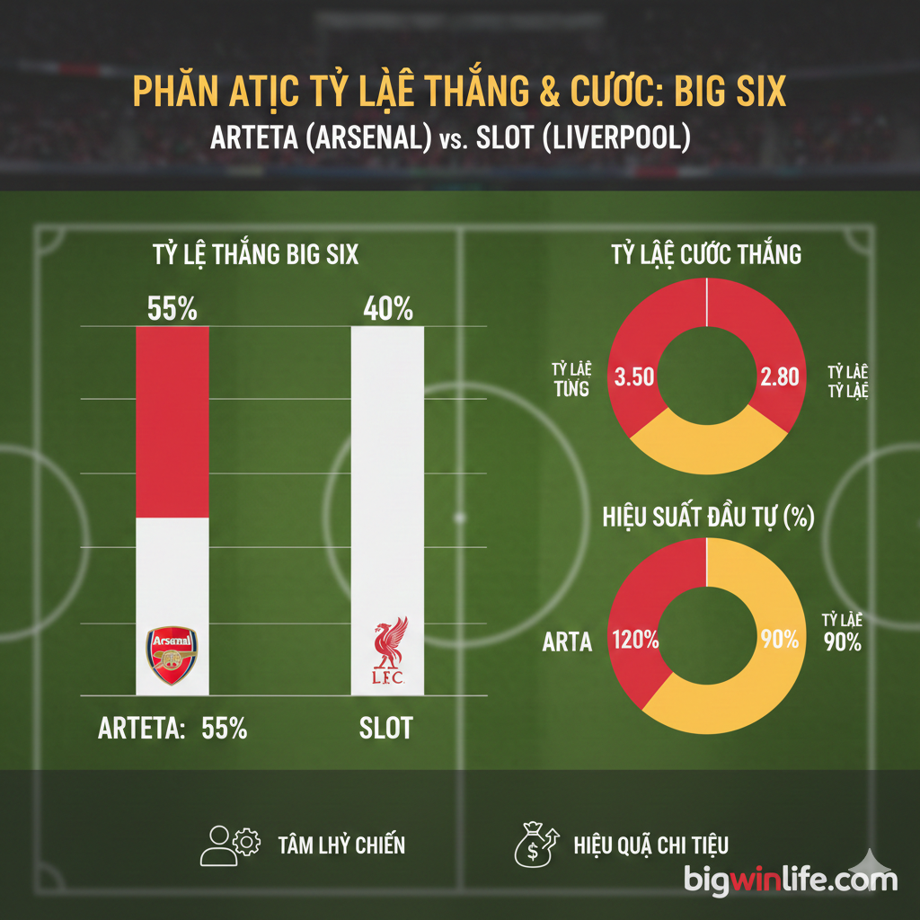 Hình ảnh minh họa cho áp lực quản lý nhân sự và xây dựng đội hình. Thiết kế nghệ thuật theo chủ đề 'áp lực'. Bên trái là hình ảnh Arne Slot đứng dưới cái bóng khổng lồ mờ ảo của Jurgen Klopp, tượng trưng cho áp lực 'người kế nhiệm'. Bên phải là Mikel Arteta đứng trên một đống gạch xây dựng (building blocks) với các tên cầu thủ trẻ của Arsenal, tượng trưng cho quá trình 'rebuild' và áp lực phải giành danh hiệu. Màu sắc tương phản (Slot trong ánh sáng xanh/Arteta trong ánh sáng vàng) để làm nổi bật sự khác biệt về loại áp lực. Phong cách ảnh phải có chiều sâu, thể hiện được sự nặng nề của áp lực tâm lý.