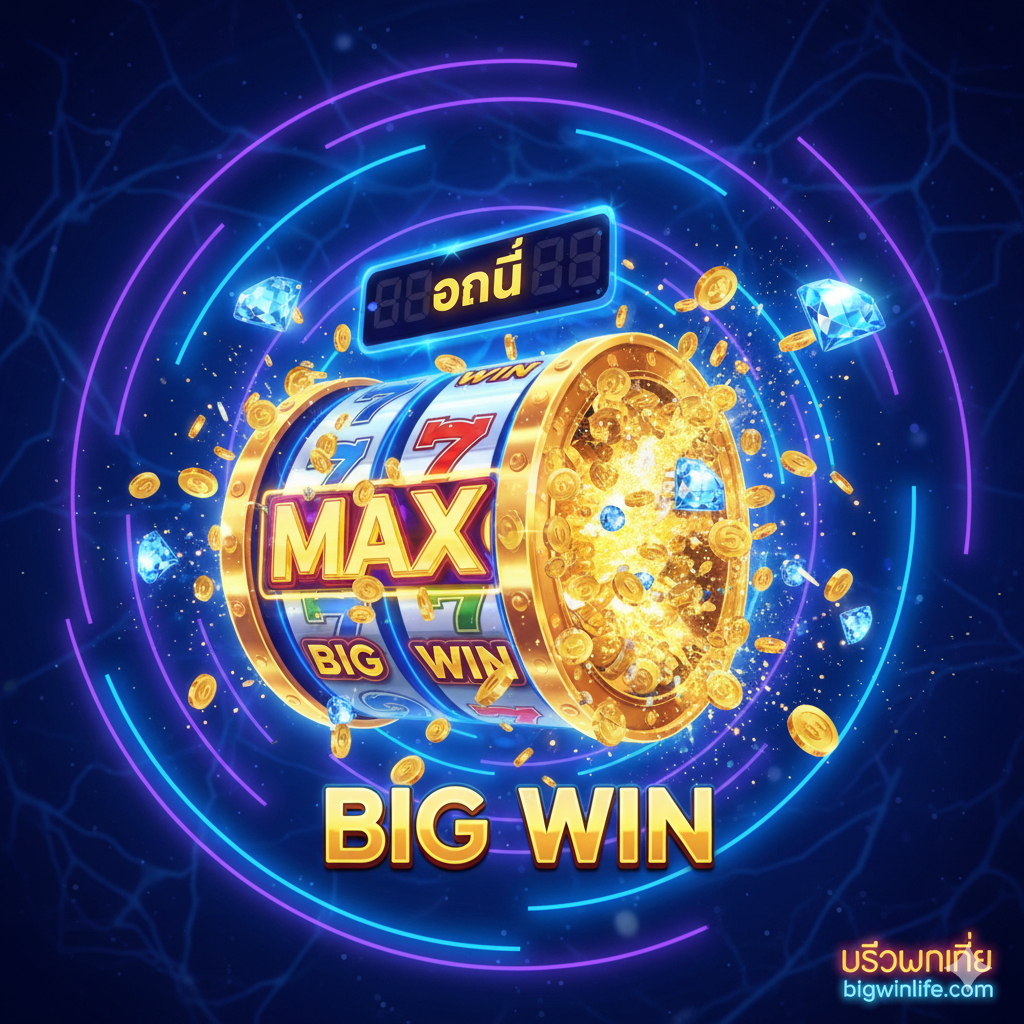 一张吸引眼ตาของ封面图,主题คือ “สล็อตแตกง่าย Maxwin Gacor วันนี้” ภาพกลางเป็นวงล้อสล็อตสีทองขนาดใหญ่ที่มีคำว่า “MAX WIN” และ “BIG WIN” ล้อมรอบด้วยเหรียญทองระเบิดและเพชรแวววาว ภาพพื้นหลังเป็นเอฟเฟกต์ไฟนีออนสีน้ำเงินเข้มและสีม่วง สร้างบรรยากาศของคาสิโนที่หรูหราและน่าตื่นเต้น มีองค์ประกอบนาฬิกาดิจิทัลที่ด้านบน ระบุ “Hari Ini” หรือการนับถอยหลัง เน้นย้ำความทันสมัย สไตล์โดยรวมคือภาพนีออน/ไซเบอร์พังก์ที่มีคอนทราสต์สูง มุ่งเน้นไปที่ข้อมูลสำคัญ “Maxwin”, “Gacor” และ “Today” พร้อมโลโก้ “bigwinlife.com” เล็กๆ ที่มุม