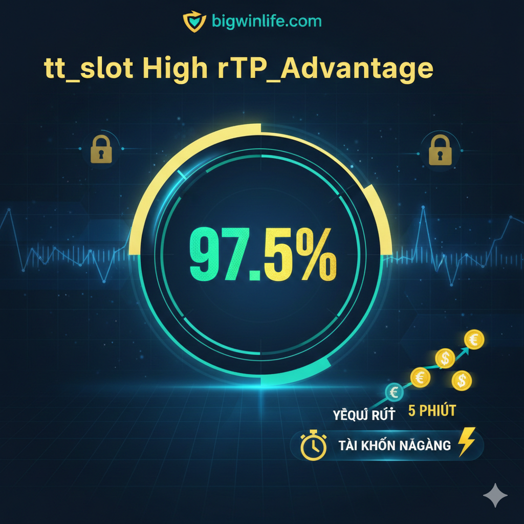 Hình ảnh nhấn mạnh những ưu điểm của Bigwinlife, làm nổi bật hai chủ đề lớn là “Uy Tín” (Uy tín) và “Khuyến Mãi” (Khuyến mãi). Bên trái có thể đặt biểu tượng tượng trưng cho sự an toàn (chẳng hạn như khiên, khóa) và dòng chữ 'SSL Security', cho biết tính bảo mật. Phía bên phải hiển thị một đống tiền vàng hoặc hộp quà lớn, đi kèm với biểu tượng Việt Nam đồng và dòng chữ lớn '+100%', ngụ ý tiền thưởng nạp lần đầu cao. Bối cảnh có thể là một kết cấu mềm mại, chẳng hạn như chứng chỉ hoặc tài liệu được ủy quyền, để nâng cao độ tin cậy và tính chuyên nghiệp của nền tảng.