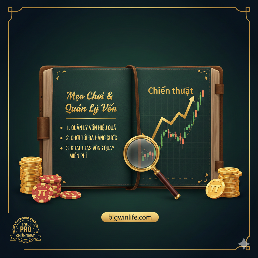 Là hình ảnh tóm tắt của bài viết, nó phải thể hiện chủ đề chiến thắng và sự khôn ngoan. Trung tâm màn hình là một rương kho báu đầy tiền vàng và đá quý, phía trên rương có một số từ khóa đại diện cho chiến lược (chẳng hạn như: RTP Cao, Quản Lý Vốn, Chiến Thuật Cược), được trình bày bằng tiếng Việt. Bố cục tổng thể năng động và đầy tính thành tựu, ánh sáng chiếu ra từ rương kho báu, tạo nên khoảnh khắc chiến thắng rực rỡ. Màu sắc chủ đạo là vàng và đỏ, tượng trưng cho sự giàu có và may mắn, khuyến khích người dùng hành động ngay lập tức và áp dụng các kỹ năng chuyên môn trong bài viết.