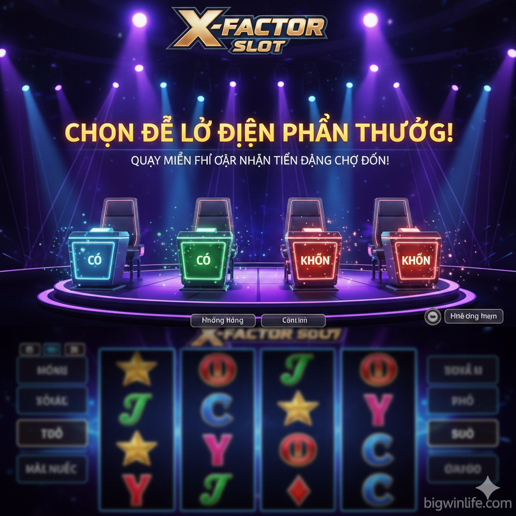 Ảnh minh họa cho các tính năng Bonus và Vòng Quay Miễn Phí. Tập trung vào khoảnh khắc kích hoạt tính năng: một màn hình slot game đang hiển thị 3 biểu tượng Scatter (Microphone hoặc Logo Audition) trên các cuộn, kích hoạt hiệu ứng ánh sáng chói lóa, chuyển cảnh sang một vòng quay may mắn (Wheel of Fortune) hoặc màn hình 'Pick-and-Click' với các hộp quà tiền thưởng. Hiệu ứng 'Sticky Wilds' có thể được thể hiện bằng một vài biểu tượng Wild dính chặt vào vị trí trên cuộn quay. Màu sắc rực rỡ, năng động, với các hiệu ứng động thể hiện tiền thưởng lớn, nhằm thu hút người xem vào phần 'Khả Năng Sinh Lời' của game.