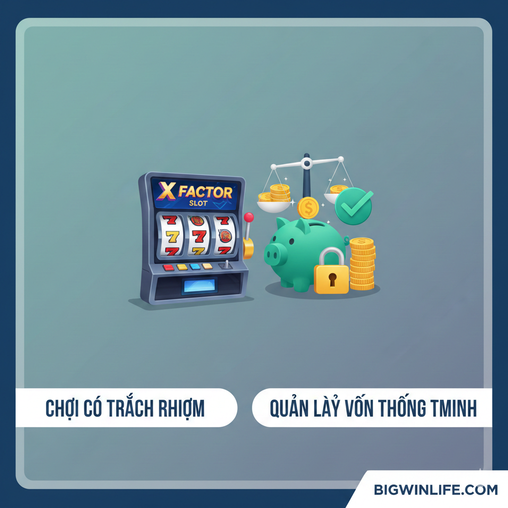 Ảnh tổng kết và kêu gọi hành động. Hình ảnh nên là một màn hình 'Nổ Hũ' (Jackpot Winner) hoặc 'Big Win' của X Factor Slot, với một lượng lớn tiền vàng hoặc đồng xu đang tuôn ra từ các cuộn quay. Có thể sử dụng hình ảnh chiếc cúp vàng lớn với dòng chữ 'PROGRESSIVE JACKPOT' lấp lánh, tượng trưng cho cơ hội đổi đời. Phía dưới hoặc góc ảnh có thể có một nút kêu gọi hành động (Call-to-Action) nổi bật như 'Chơi Ngay' hoặc 'Nhận Link Uy Tín' để thúc đẩy người đọc truy cập các liên kết của bigwinlife.com. Phong cách hoành tráng, tông màu vàng kim và đỏ để tạo cảm giác chiến thắng tột đỉnh.